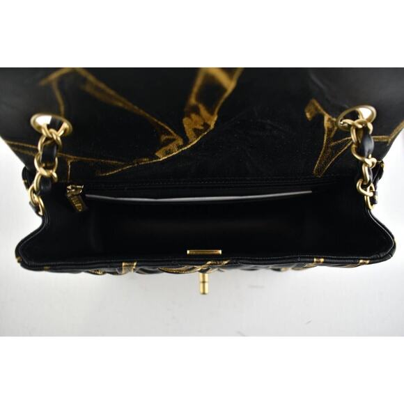 Chanel 21A Black Gold Painted Mini Flap Rectangle CC Quilted Chain Crossbody Bag - Picture 11 of 12